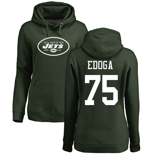 New York Jets Green Women Chuma Edoga Name and Number Logo NFL Football 75 Pullover Hoodie Sweatshirts